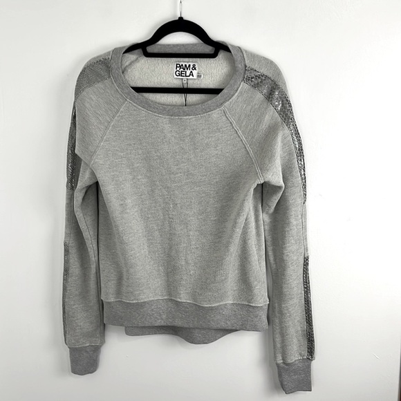 Pam & Gela Annie NWT Sweatshirt w/ Metallic Snakeskin Arm Embellishments - Picture 2 of 11